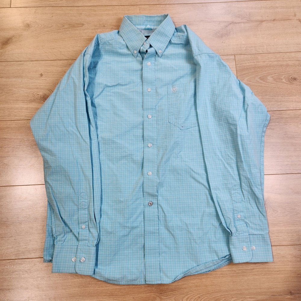 Ariat Pro Series Shirt Mens Medium Blue Check Long Sleeve Button Down Vented